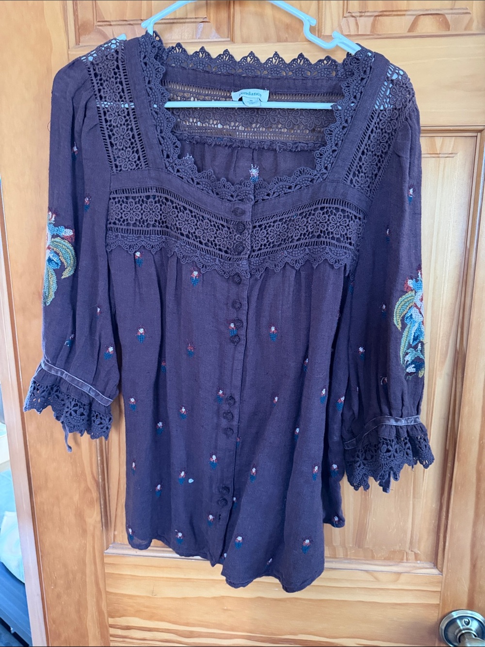 Sundance Embroidered Crochet-Trim Button Front Blouse
